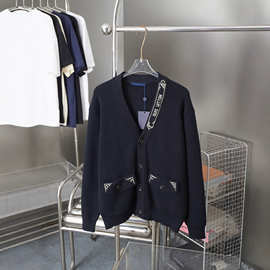 南油高版 驴家金丝刺绣提花羊毛针织开衫毛衣男女同款宽松休闲潮