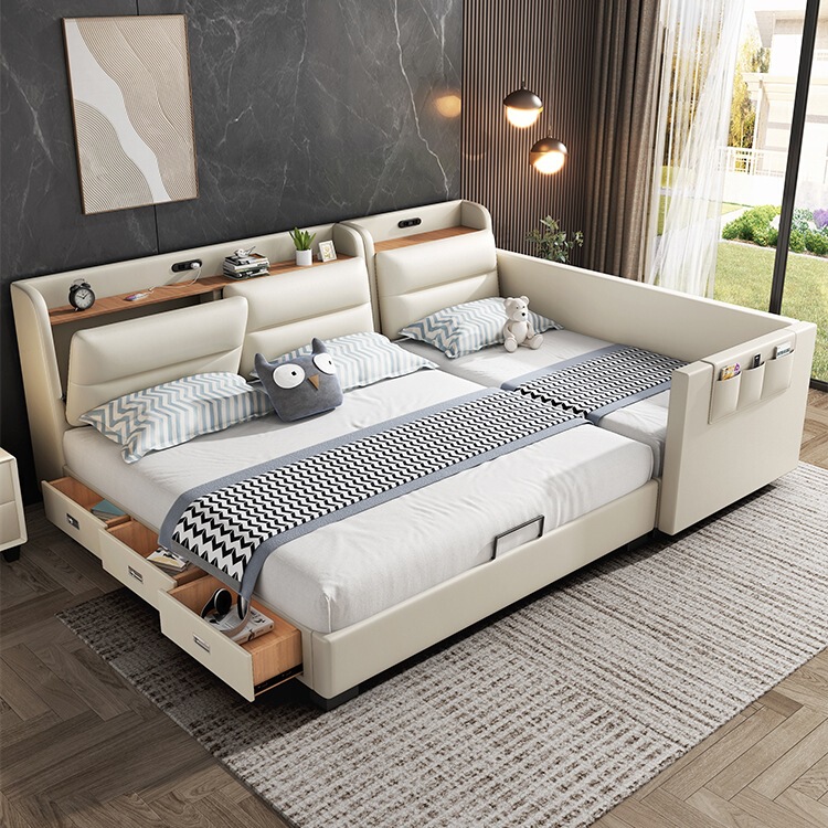 Second-Child Family Bed, Parent-Child Bed, Family of Three or Four, Master Bedroom, Large Bed, Double Bed, Extra Large Spliced ​​Bed, Leather Bed