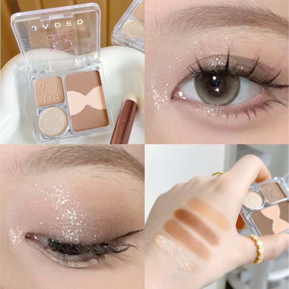 Frambuesa dulce de baja saturación ~ Paleta de sombra de ojos de cuatro colores Strawberry Bear Viajando diario Brownie gris té marrón púrpura