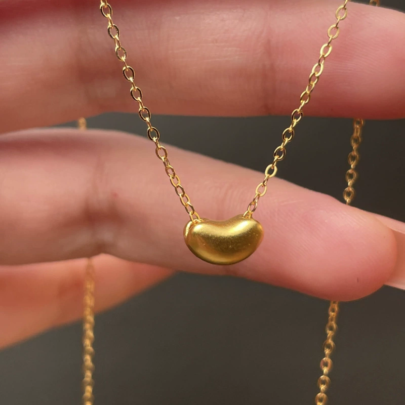 Подвеска из золота 24 карата с бобом акации, чистое золото 999 пробы, аксессуары для ключицы «сделай сам», 5 г золота, изысканное маленькое золотое бобовое доступное роскошное женское ожерелье