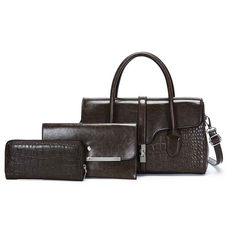 Elegant Crocodile-Pattern PU Shoulder Bag – Vintage-Inspired Medium Tote With Dual Straps & Zipper Closure_voghion.com