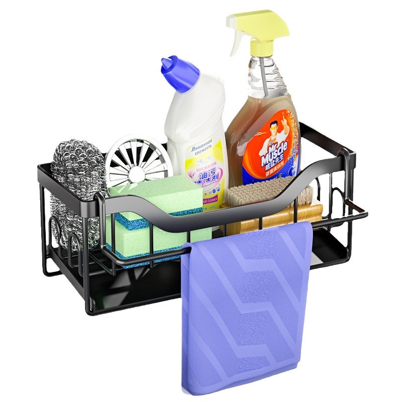 Fábrica esponja paño colgante con bandeja de drenaje automático suministros de fregadero rack de almacenamiento rack lavaplatos rack al por mayor image 6