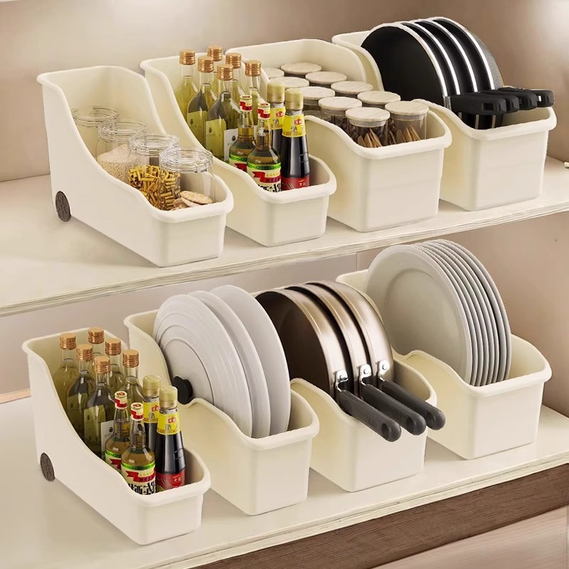 Home Kitchen Storage Rack Condiment Storage Rack with Wheels Sliding Pots Multi-Functional Pot Lid Rack Plastic Storage Rack
