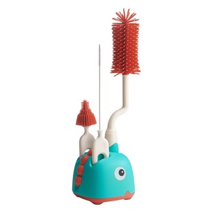 New Baby Bottle Brush Dinosaur Cartoon Cleaning Brush Four-piece Set Storage Rack Long Handle Special Silicone Brush Set for Baby Bottle Washing