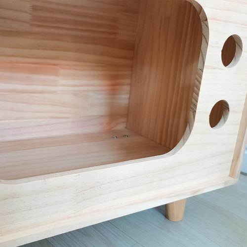 Solid Wood Cat Bed Factory Direct Sale Creative Heightened and Enlarged Solid Wood Cat House Retro Television Pine Wood Material Pet Bed