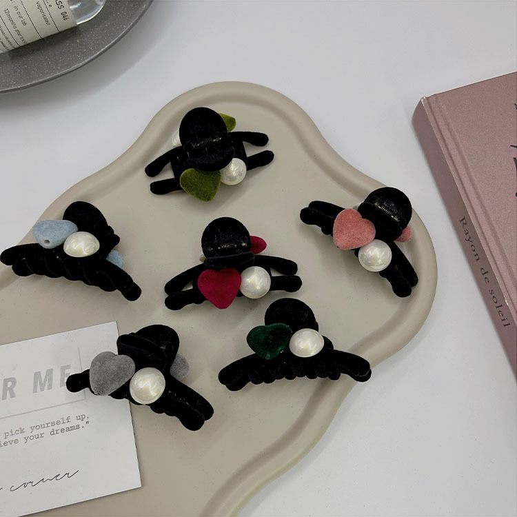 秋冬甜美少女植绒爱心发夹刘海夹头顶发卡侧两边带小号抓夹子发饰