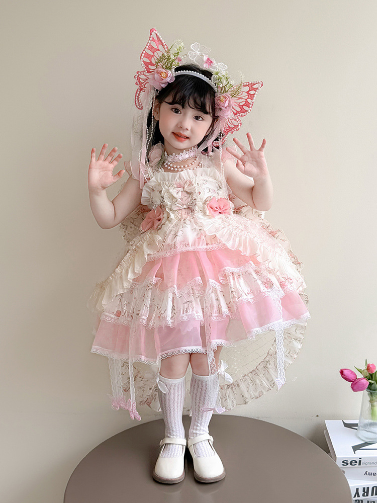 Vestido de niña verano 2025 nuevo estilo de los niños estilo occidental Lolita niña vestido de verano sin mangas vestido de princesa con tirantes