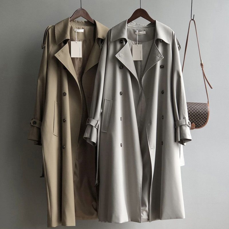 Women's Mid-Length Trench Coat for Spring and Autumn, Thin British Style Versatile Drape Waist-Cinching Petite French Casual Jacket Coat