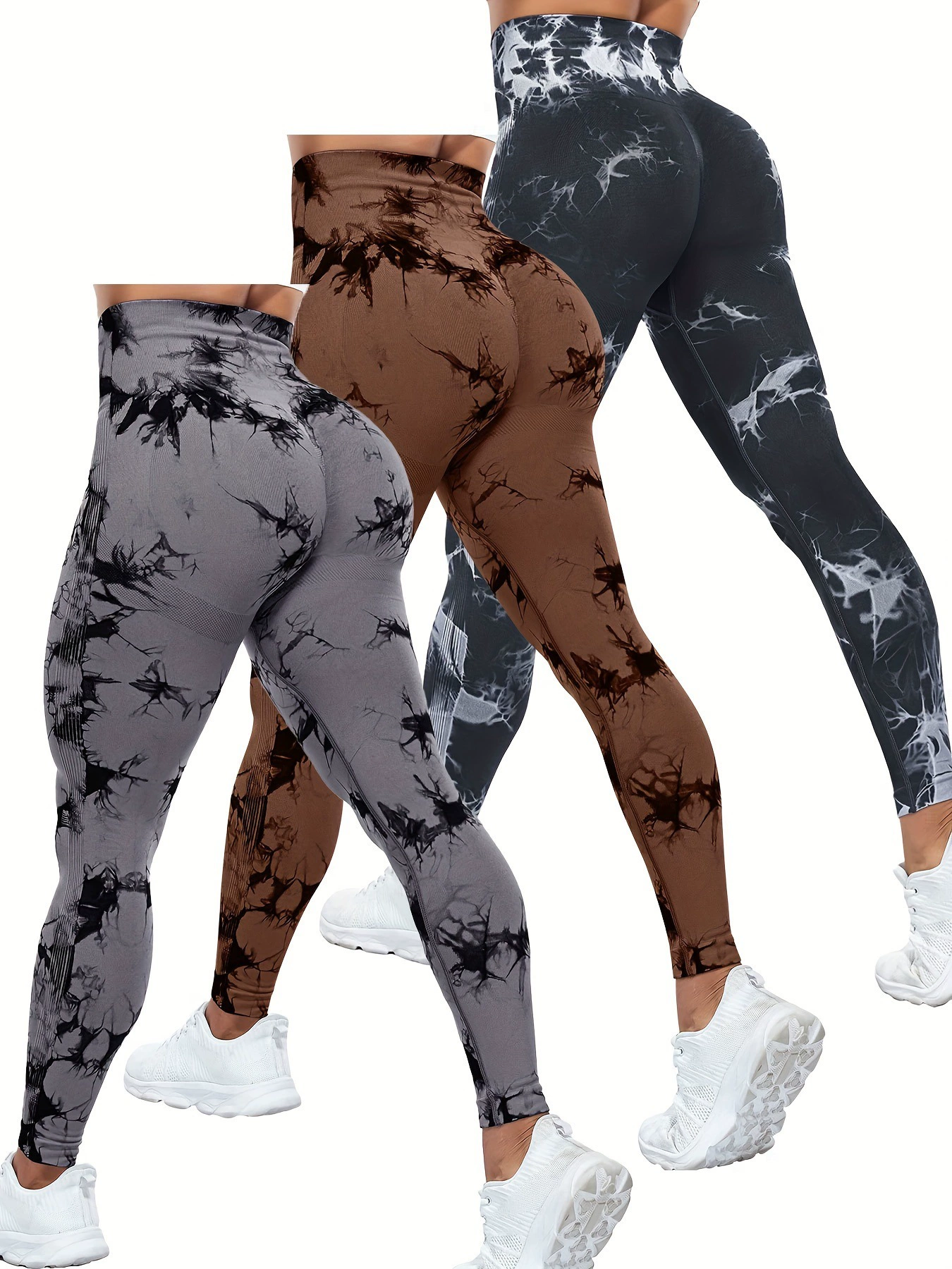 2025 кросс-бордер новые европейские и американские 3-х предметные тай-дай высокие колготки для бега и тренировок кросс-бордер дропшиппинг