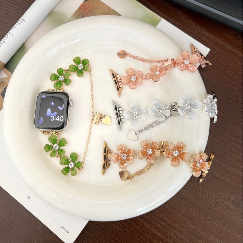 for apple watch apple watchS9/S10 metal strap iwatch678se gravel flower chain