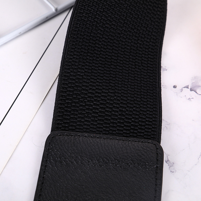 Cinturón elástico ancho con hebilla decorativa de moda informal para mujer, cinturón de vestir con chaqueta de plumas_voghion.com