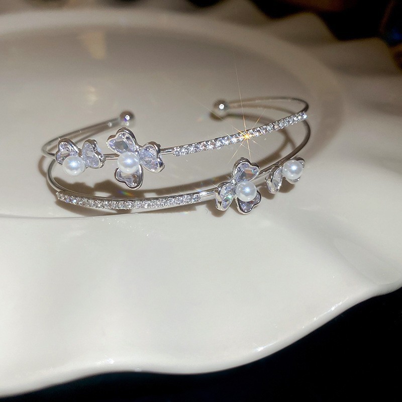 Pulsera elástica de diamantes de múltiples capas con perla artificial ins pulsera de moda exquisita pulsera de alta gama hermosa transfronteriza