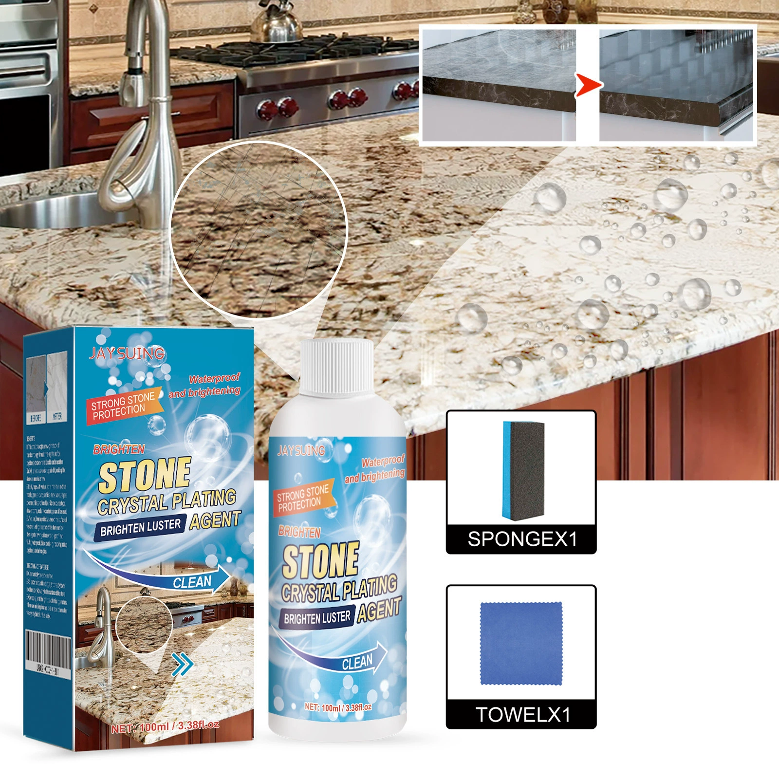 Jaysuing Каменное покрытие Ккварцевые плитки для кухонных столешниц для восстановления царапин Очистите пятна осветлитель