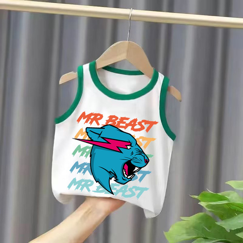 2024跨境亚马逊 Mr Beast Lightning Cat儿童无袖背心男女童上衣