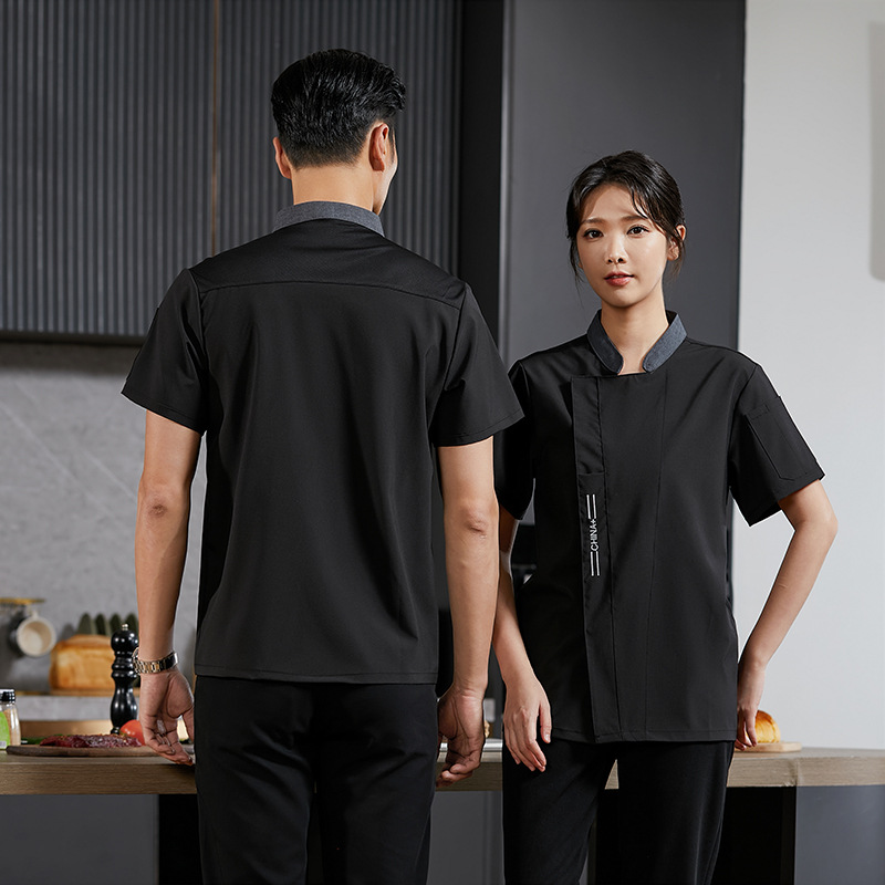 新款厨师工作服短袖薄款夏季透气酒店饭店餐饮餐厅食堂厨师服工衣