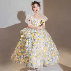 女童礼服公主裙2025新款泡泡袖花童婚礼儿童生日主持人钢琴表演出