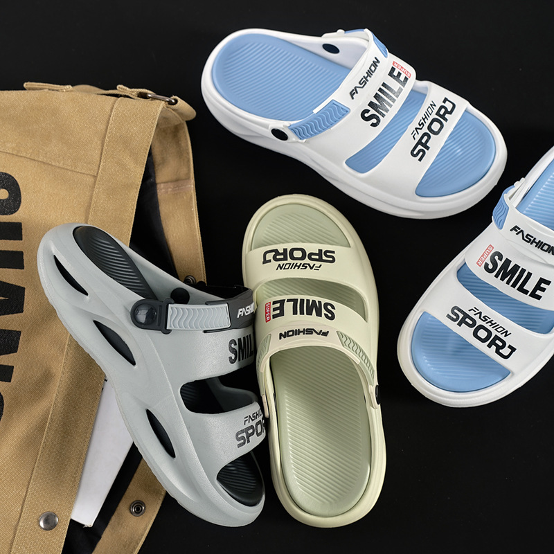 Zapatillas de hombre, uso exterior de verano, suela gruesa antideslizante, sensación de mierda, baño, deportes de playa, conducción, sandalias sin sabor de doble uso, hombre
