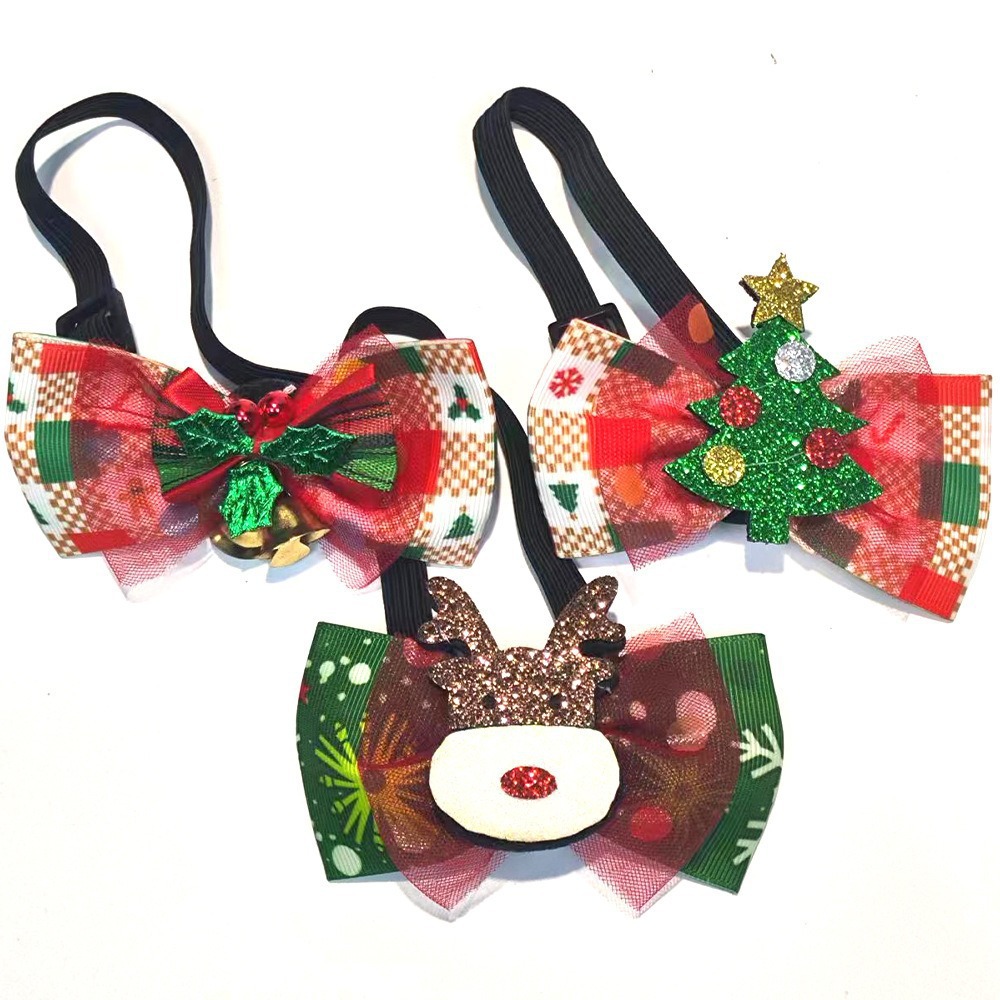 Navidad transfronteriza decoración pet corbata gato perro vestido de Año Nuevo tela de terciopelo hojas verdes collar de arco