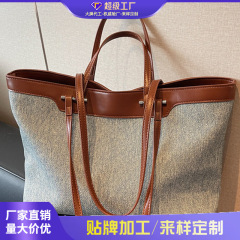跨境牛仔布手提大包包女2025新款简约通勤托特包大容量百搭单肩包