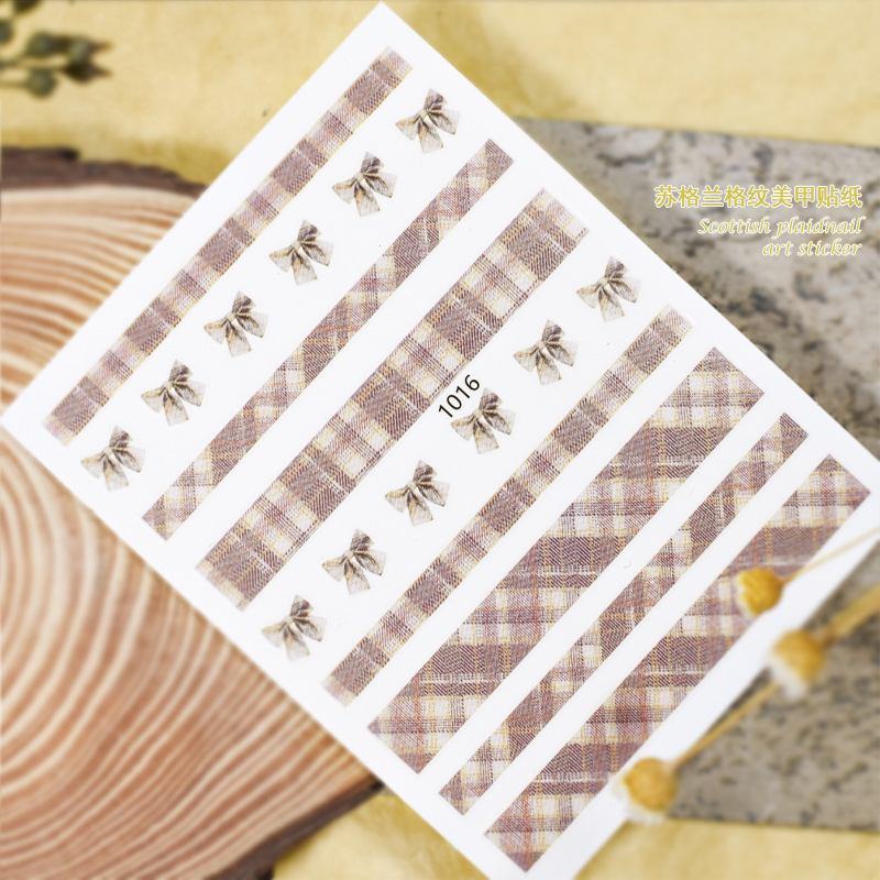 Celebridad de Internet nuevo escocés Plaid uñas pegatinas JK estilo fresco uñas pegatinas DIY cinta adhesiva