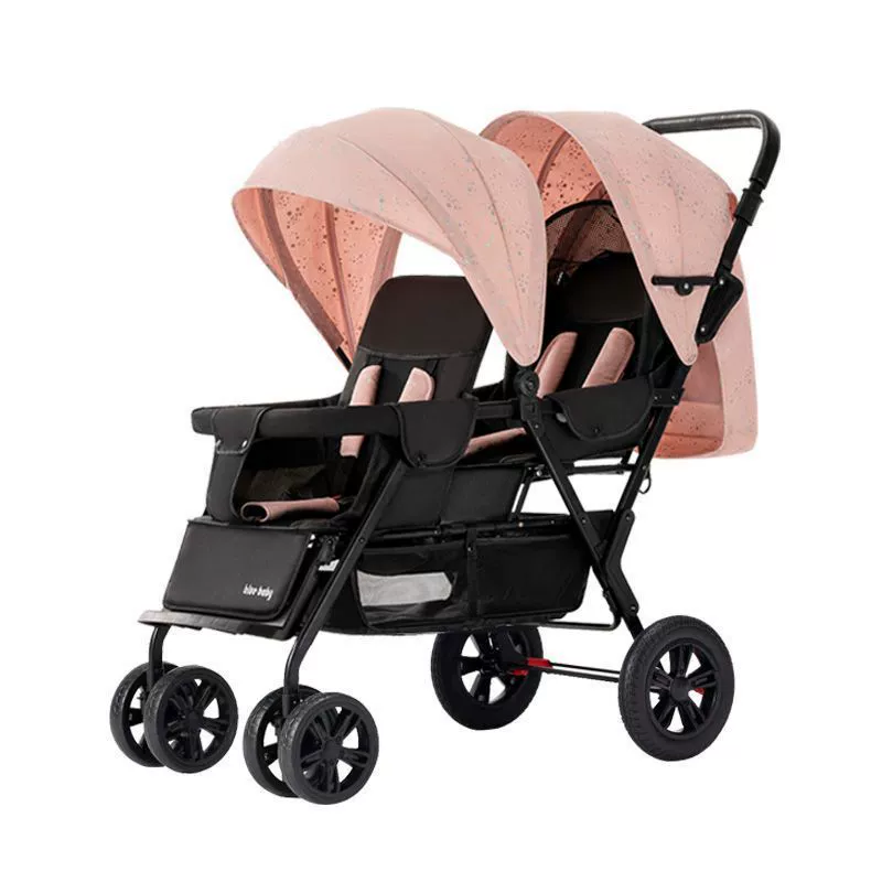 Folding stroller for twins, children's trolley for double with seat, can sit and lie