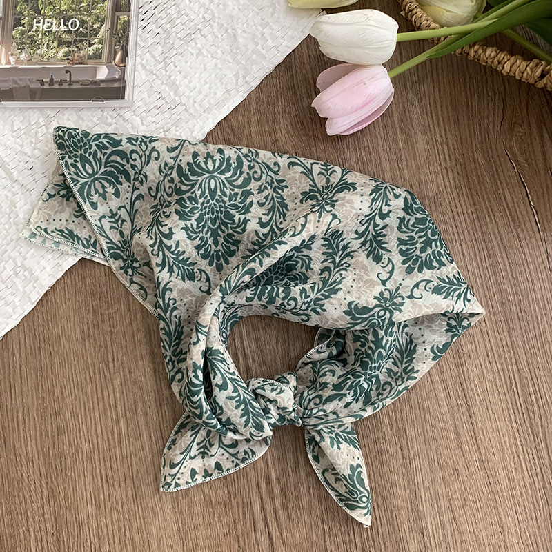 Pañuelo cuadrado pequeño, bufanda de seda, pañuelo floral de moda de verano para mujer, cinturón para el cabello de estilo pastoral, bufanda pequeña de alta calidad, accesorios para el cabello multifuncionales
