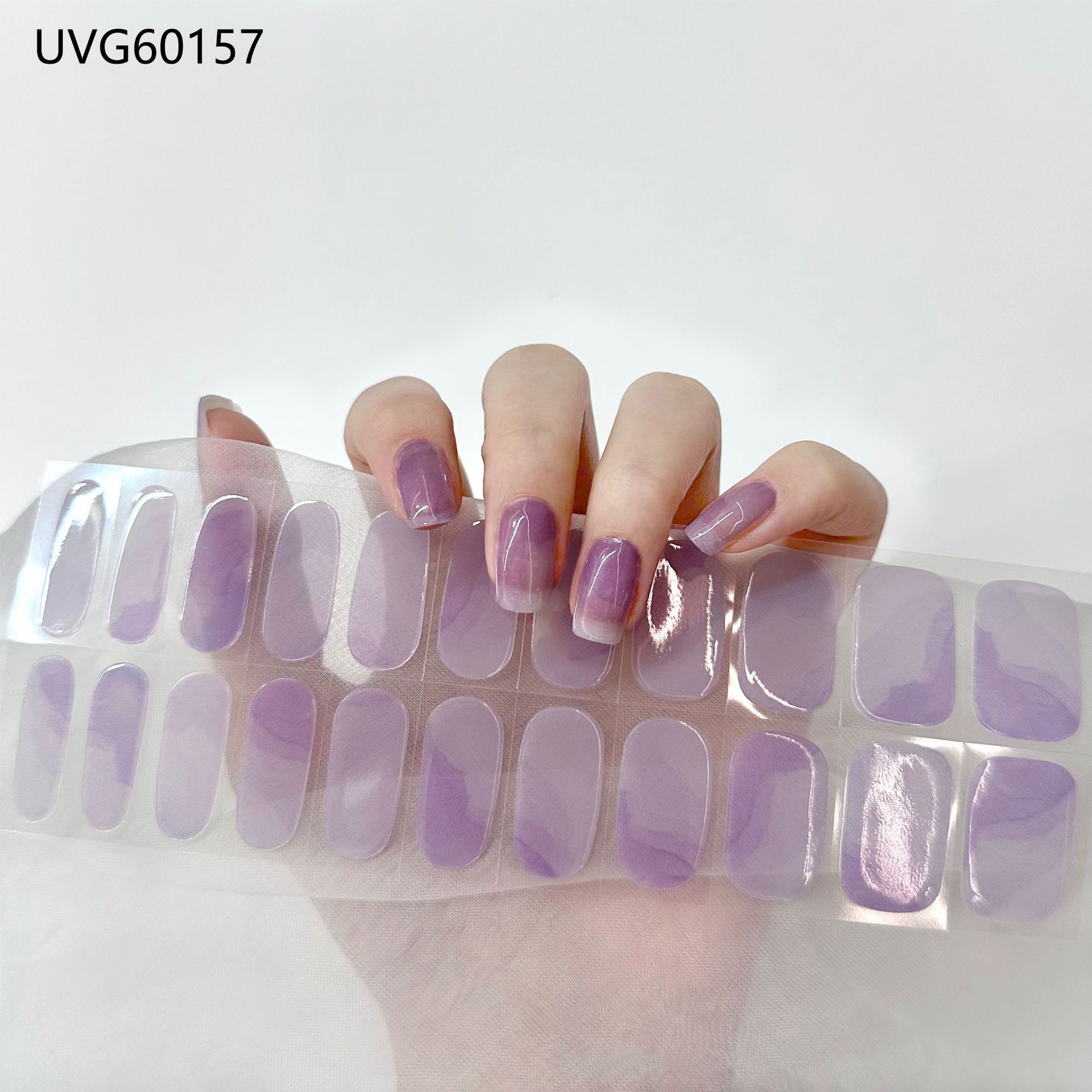 Pegatinas de uñas de gel UV transparentes efecto hielo, semicuradas, con lámina dorada, fototerapia, efecto película de aceite
