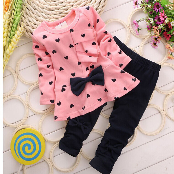 2024 new love bow girl set Princess Korean children's autumn clothes…
