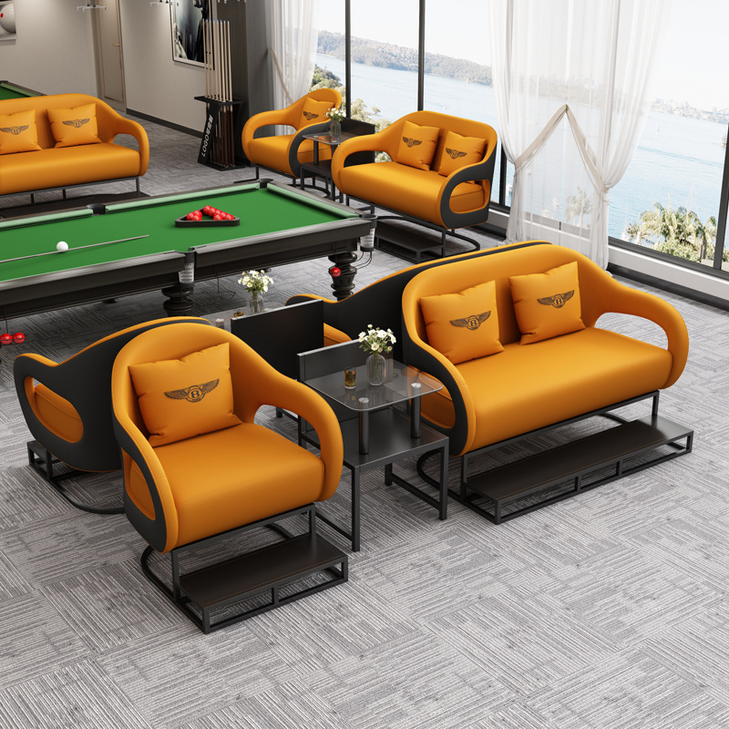 Sala de billar de lujo ligero, sofá, sala de billar, silla para ver el juego, asiento de tarjeta especial para ver el juego, nuevo tipo de combinación de mesa y silla de alta calidad