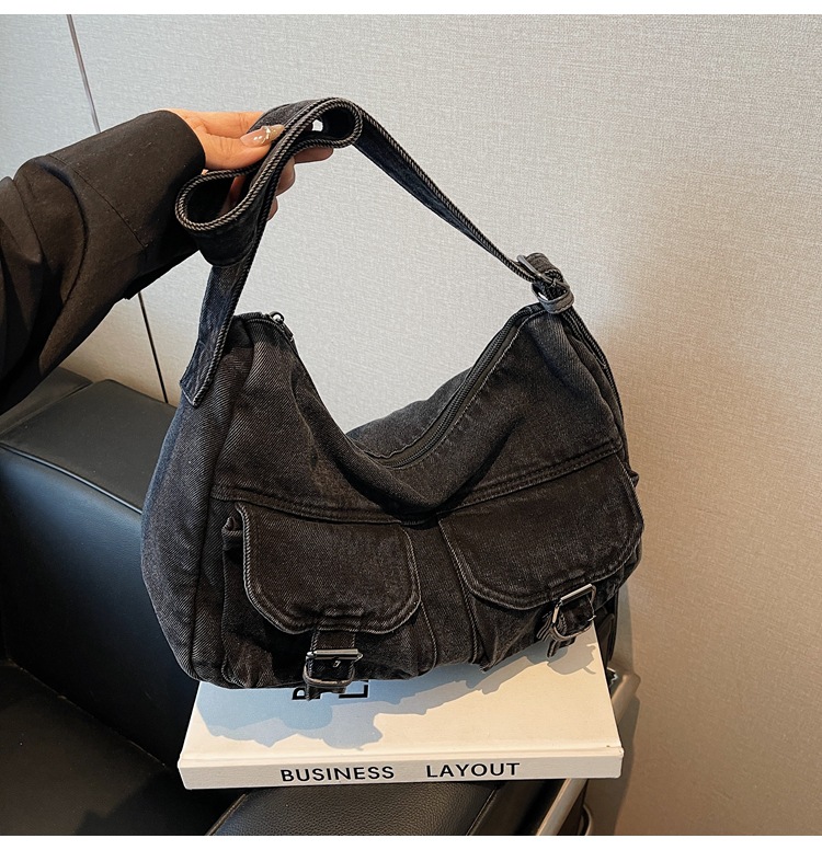 Bolso de mezclilla retro de gran capacidad para mujer 2025 nueva moda simple bolso de mensajero de un solo hombro bolso de viaje casual image 7