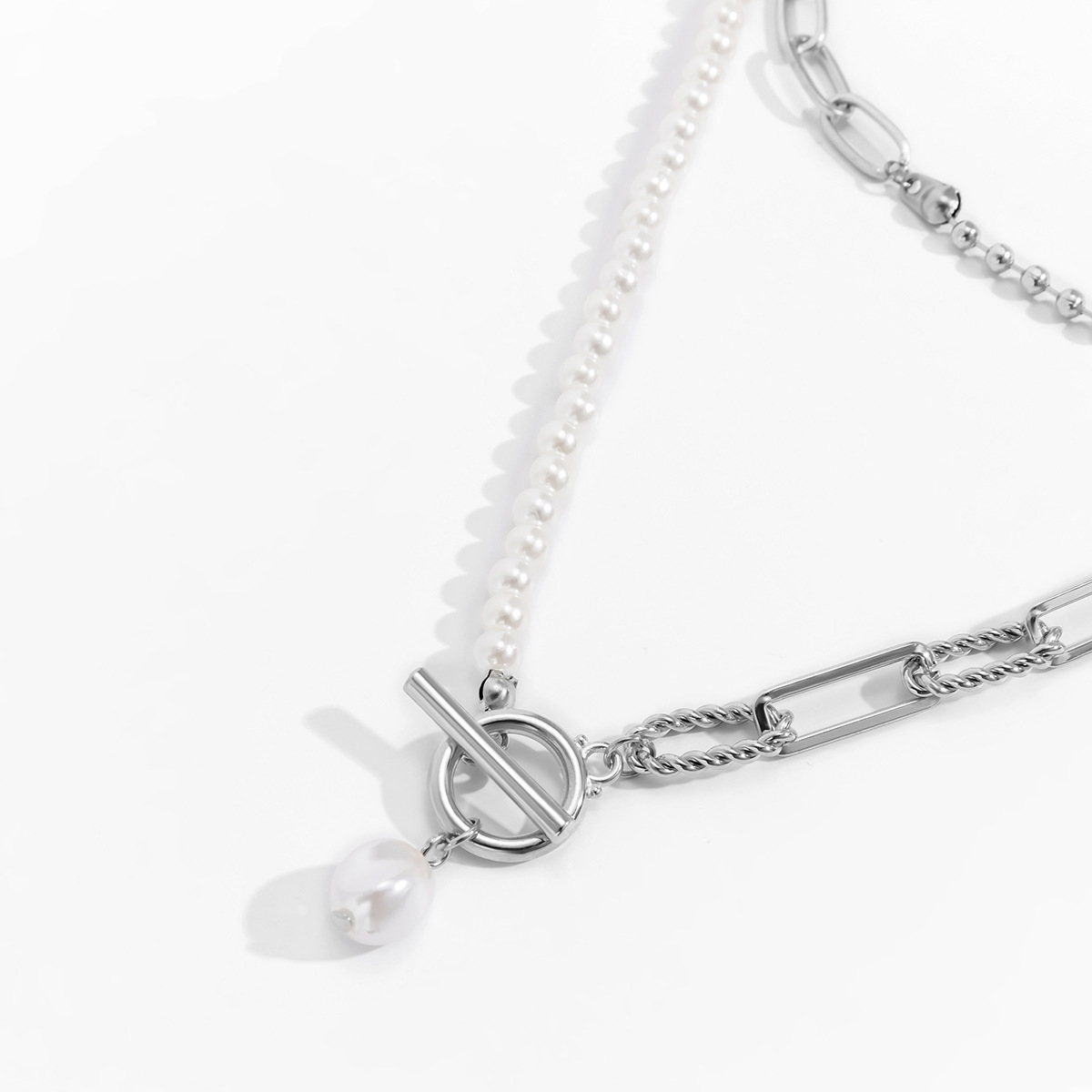 Beaded Chain, Paperclip Chain Chain Type 1 Piece Quantity Elegant Geometric Imitation Pearl Alloy Iron Beaded Chain Paperclip Chain Layered Necklaces Wholesale