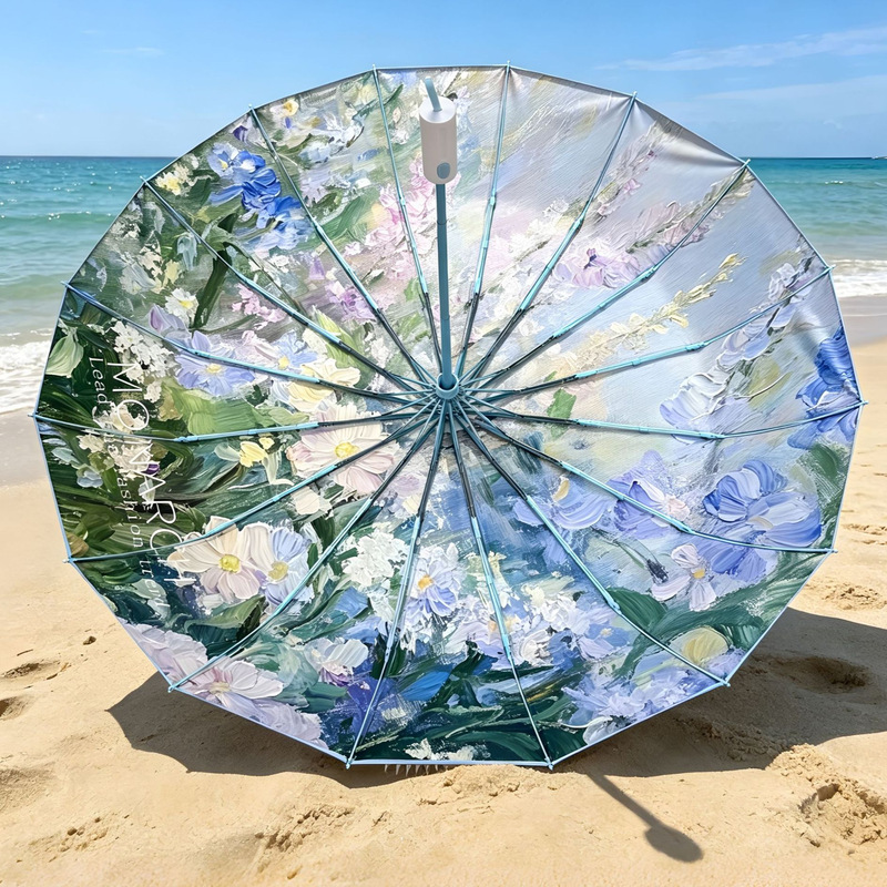 Light Luxury Style 16-Bone Automatic Umbrella, Dual-Purpose for Sun and Rain, with Colored Coating, Wind-Resistant, Sunshade Umbrella, Uv Protection, Women's Sun Umbrella