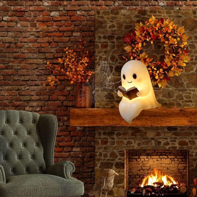 跨境新品Cute Ghost Reading Book Lamp万圣节幽灵看书小夜灯摆件|undefined
