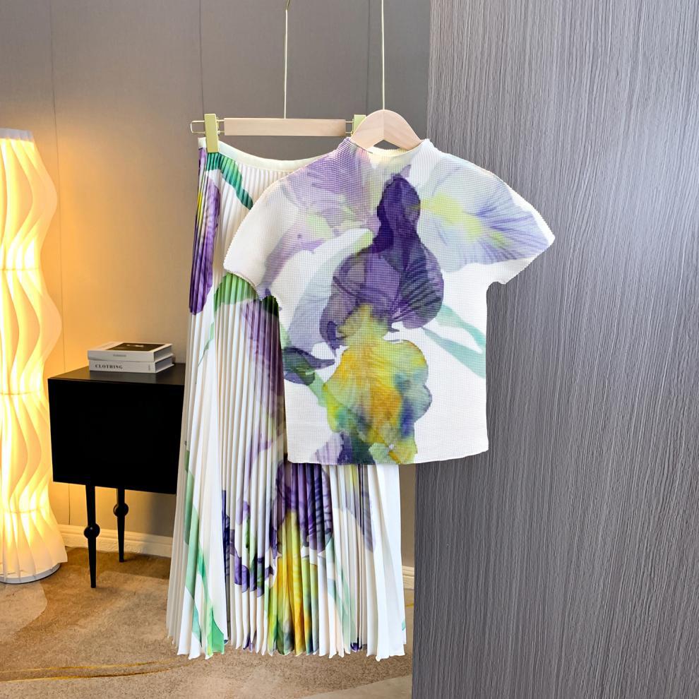 Elegant Pleated Two Piece Pant Set For Women With Floral Print_voghion.com