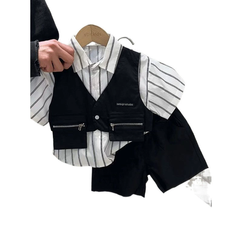 Летний костюм-двойка с короткими рукавами для мальчиков для маленьких и средних детей, летняя стильная красивая одежда для мальчиков для детей