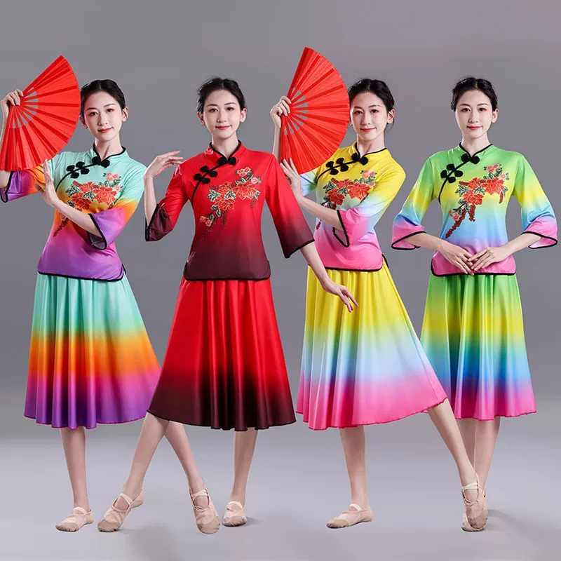 Комплект одежды для танцев в китайском стиле, одежда для среднего и пожилого возраста Yangko, танец с веером, барабанный танец, летняя новая танцевальная одежда, женская одежда
