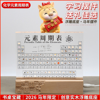 双语化学元素周期表内埋83种实物元素周期表马年马上有钱桌面摆件|ru