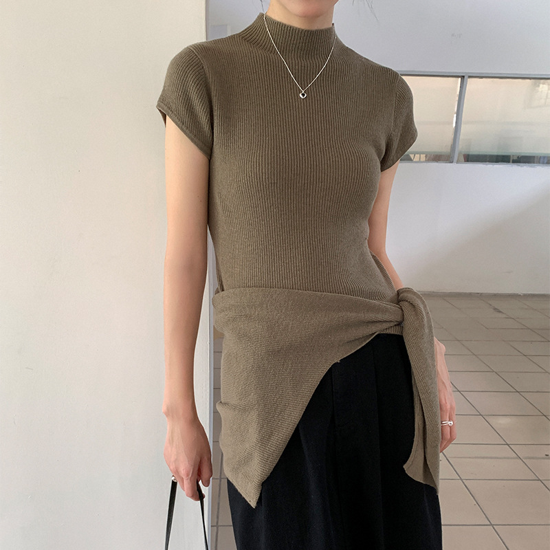 6UP早秋韓系短袖毛衣女2024廣州13行新款極簡慵懶風百搭上衣90195