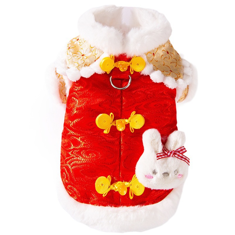 Otoño y invierno perros Año Nuevo rojo festivo Tang traje gato cálido y grueso algodón Teddy mascotas ropa de perro de Año Nuevo