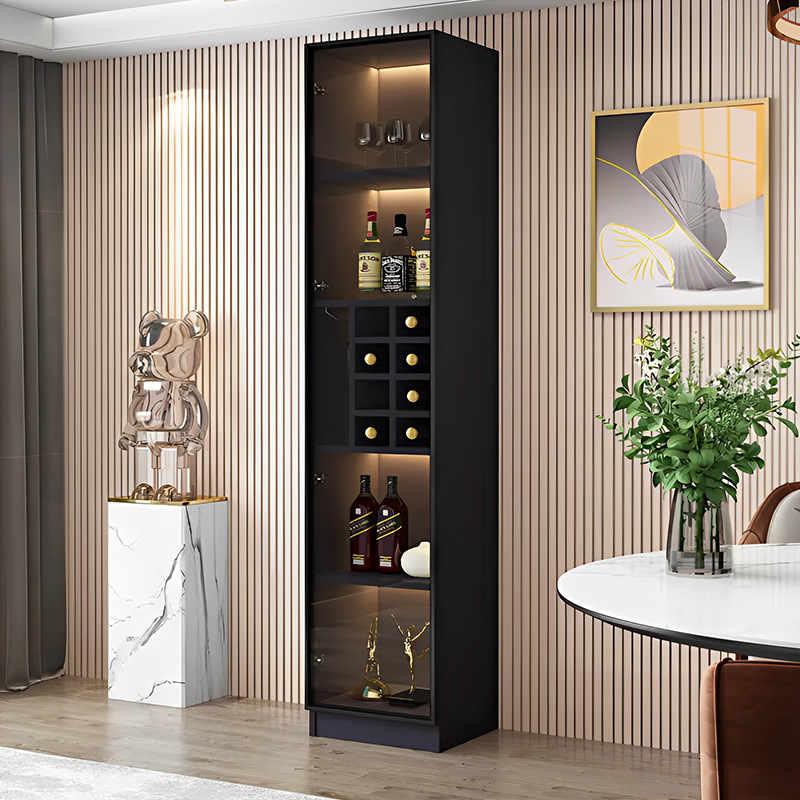 Customized Stainless Steel Wine Cabinet Living Room Dining Room Modern Simple Glass Door Sideboard Wall-Mounted Home Light Luxury Display Cabinet