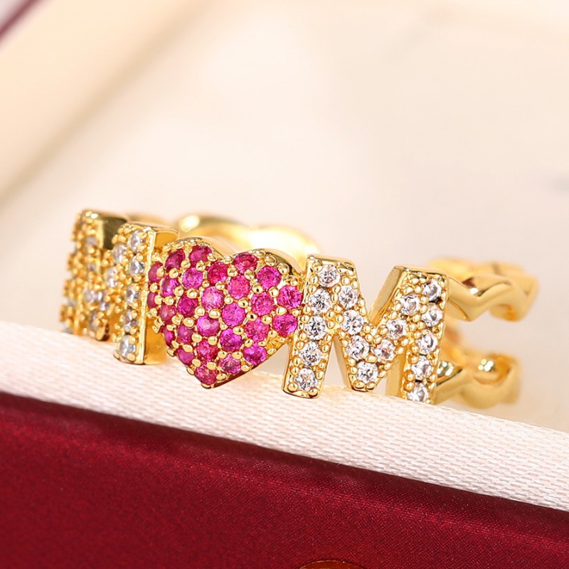 6g Weight Zircon Inlay Material Open Rings Classification Adjustable Ring Size 1 Piece Quantity Daily, Street Occasion Copper Material Letter, Heart Shape Pattern Women's Gender Inlay Design Shiny Style Shiny Letter Heart Shape Copper Inlay Zircon Open Rings 29