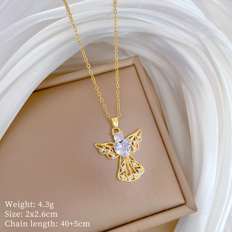Collier ras de cou ange en diamant acier titane luxueux_voghion.com