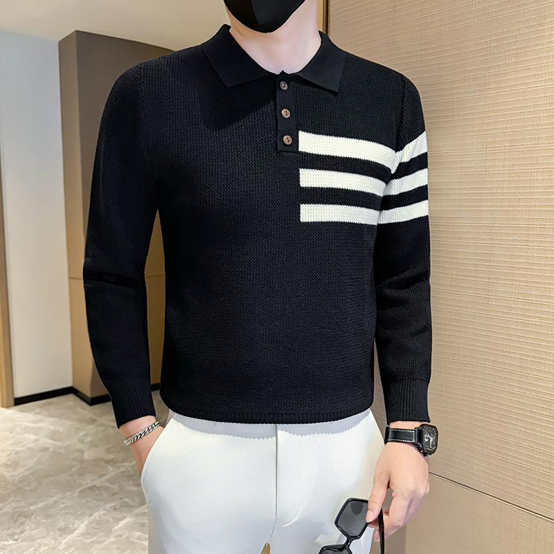 Polo camiseta de punto a rayas suéter hombre de negocios otoño invierno suéter comercio exterior transfronterizo mayorista ropa de hombre