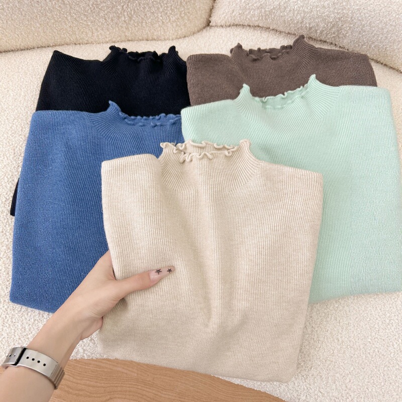 Peach Pink Half Turtleneck Soft Waxy Knitted Bottoming Shirt Long-Sleeved Women's Autumn and Winter High-Sense Pure Color Inner Sweater Top