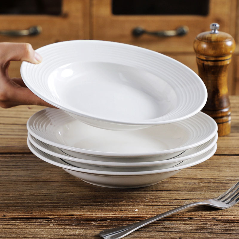 High-End Household Tableware Ins Style Simple Threaded Western Food Plate Straw Hat Plate Dish Plate Soup Plate Dinner Plate Shallow Plate