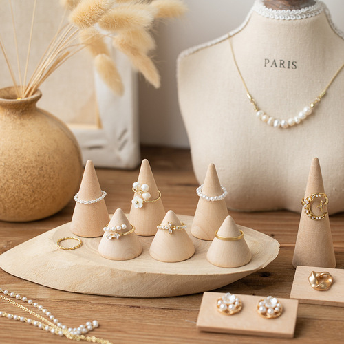 Solid wood retro ring display stand conical jewelry jewelry ring display creative rack jewelry photo props