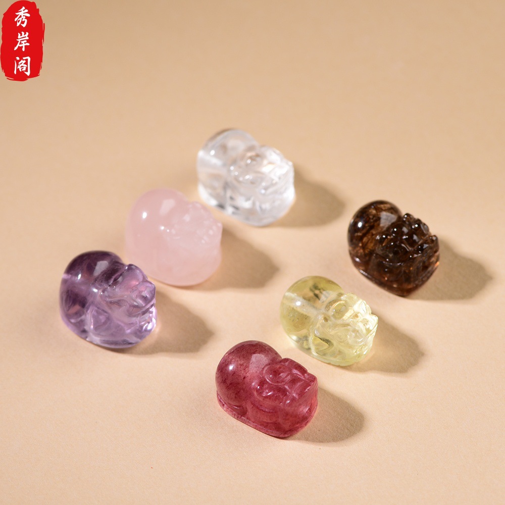 Natural Crystal Pixiu Through-Hole Accessories, Multi-Color DIY Bracelet Beads, Fortune-Attracting Pixiu Jewelry Accessories