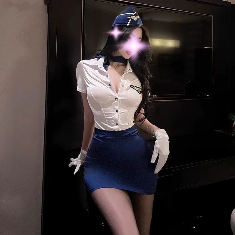 Plus Size Sexy Lingerie Sexy Captain Stewardess Uniform Role Play Pure Desire Anchor Nightclub Cross-Dressing Policewoman Suit