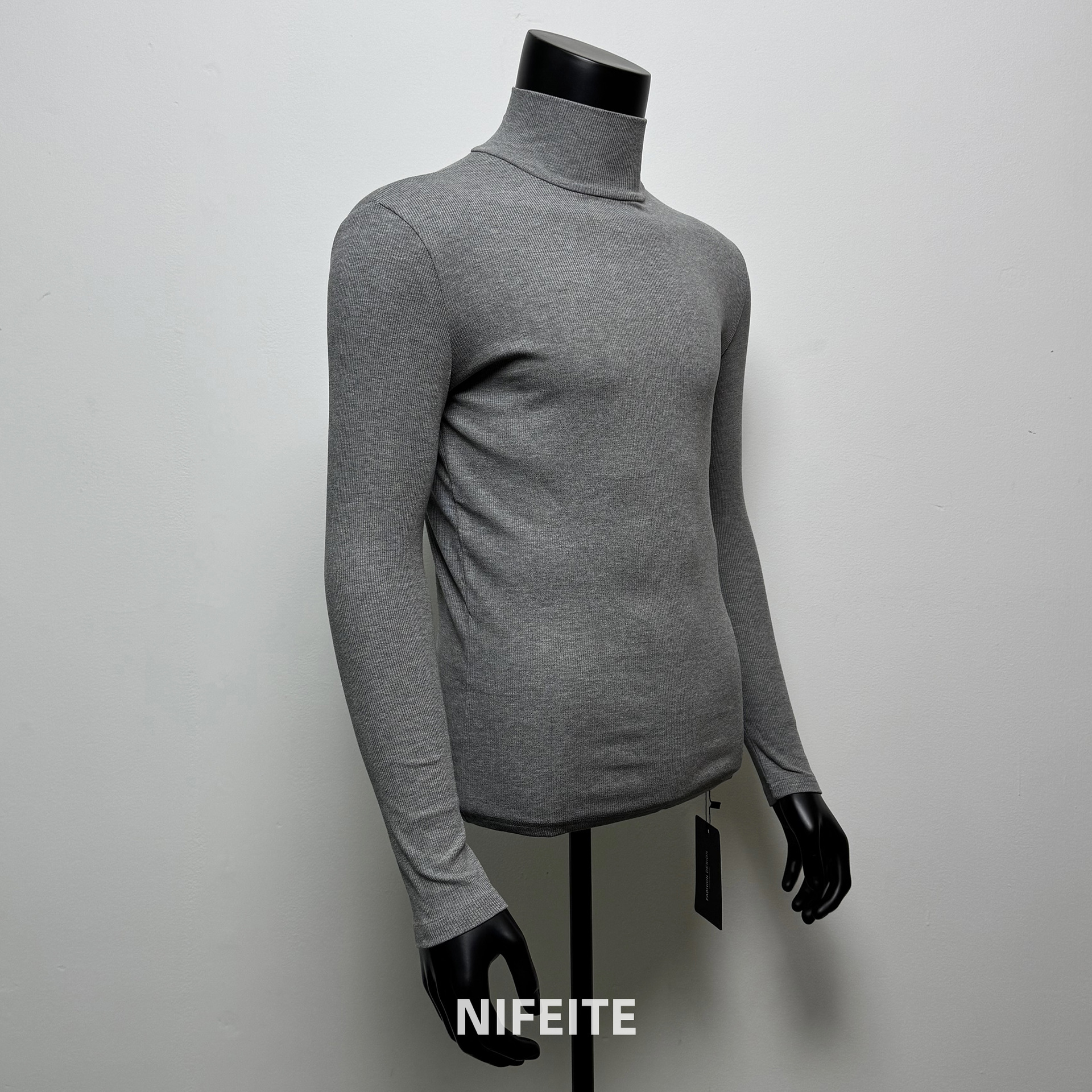 하이 칼라 긴 소매 티셔츠 남성용 근육 피트니스 트레이닝 꽉 끼는 스포츠 고탄력 속건 캐주얼 베이스 셔츠 탑