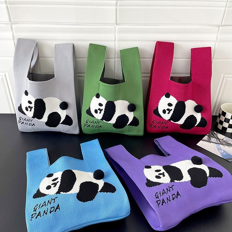 Bolsas de nicho de diseño de pandas lindos bolsas de mano de punto bolsas de mano estudiantes personalidad bolsas de brazo fábrica al por mayor